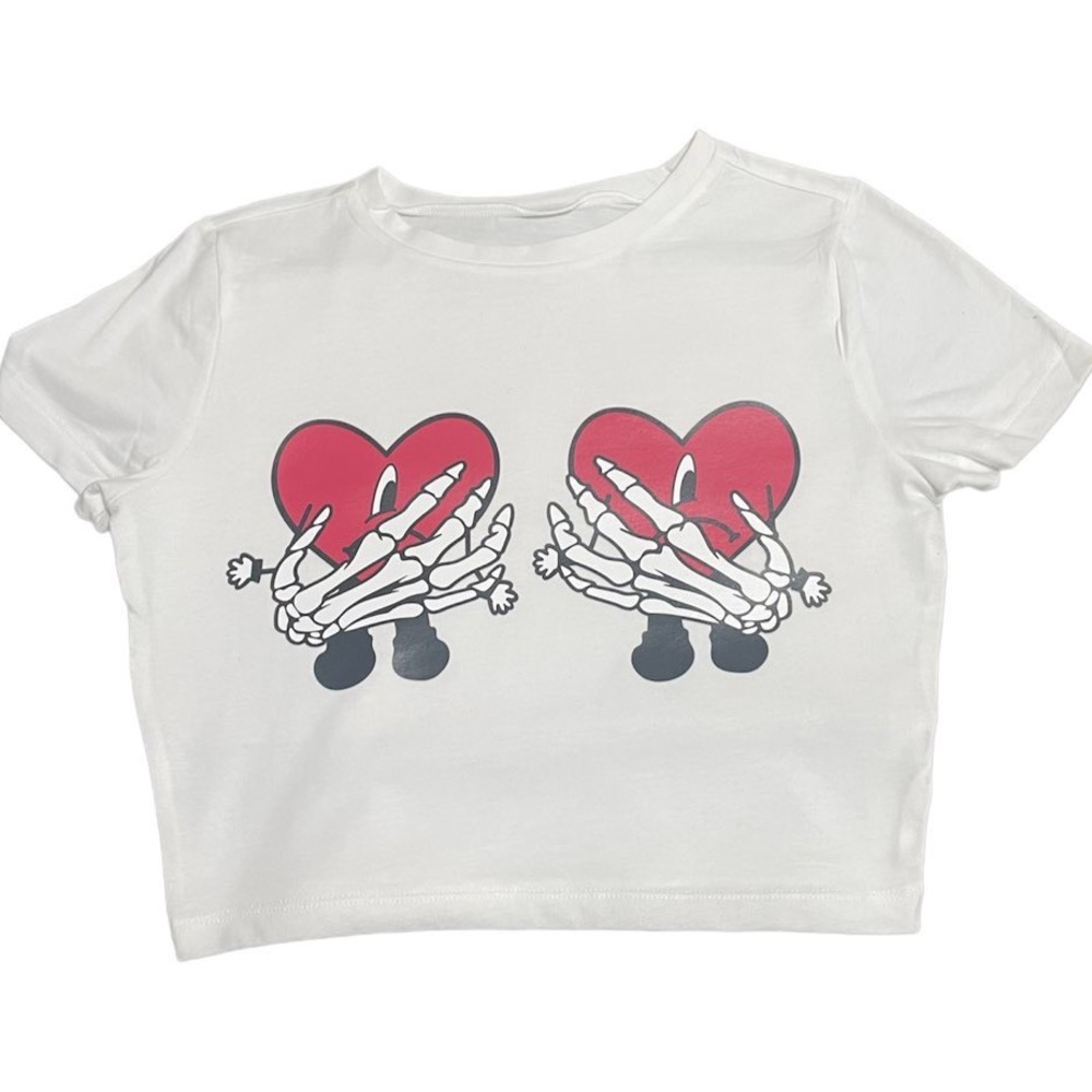 Bad Bunny Skeleton Hearts on Crop top